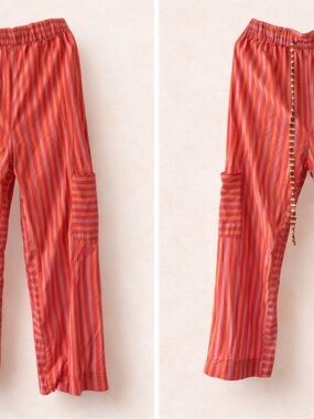 SHEIN Red & Orange Striped Wide Leg Cargo Pants